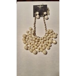 Traci Lynn Cream Beaded Necklace and Earring Set